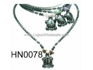 Assorted Colored Semi precious Chip Stone Beads Hematite Turtle Pendant Beads Stone Chain Choker Fashion Women Necklace